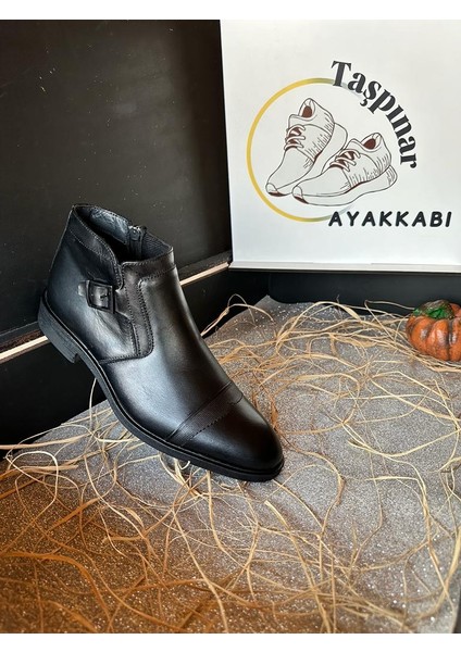 Deri Erkek Günlük Kışlık Kauçuk Kaymaz Taban Rahat Klasik Fermuarlı Bot 39-45