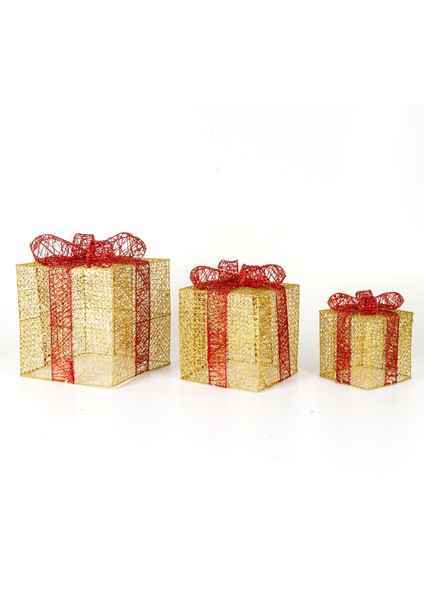 Yılbaşı Süsü Kırmızı Fiyonklu Büyük Hediye Paketi 3'lü Set Dore fiyatları