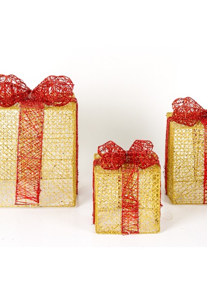 Yılbaşı Süsü Kırmızı Fiyonklu Büyük Hediye Paketi 3'lü Set Dore modelleri