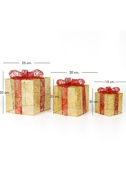 Yılbaşı Süsü Kırmızı Fiyonklu Büyük Hediye Paketi 3'lü Set Dore fırsatları
