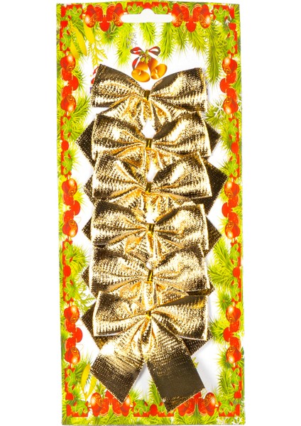 Yılbaşı Süsü Askılı Fiyonk 6'lı Paket Dore 9x8 Cm.