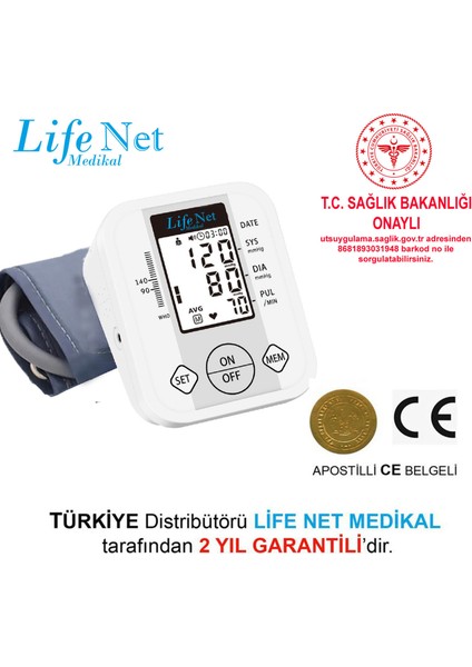 Life Net Medikal Üst Koldan Ölçer Dijital Tansiyon Aleti Nabız Ölçer USB Girişli JN-163D