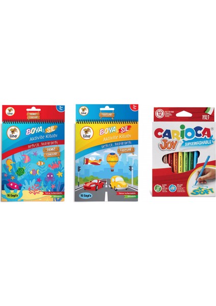 Boya ve Sil Aktivite Boyama Kitabı 2'li Set + Carioca 12’li Boya Kalemi