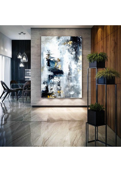Gold Detaylı Mermer Deseni Soyut Abstract Kanvas Tablo