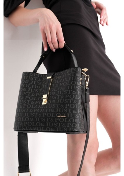 Baskı Desenli Özel Seri Çanta Cüzdan Kombini 2055-GD Siyah Kombin fırsatları