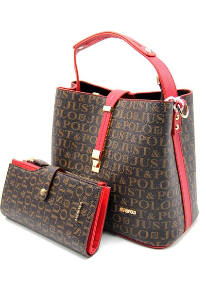 Baskı Desenli Özel Seri Çanta Cüzdan Kombini 2055-GD Kırmızı Kombin fiyatları