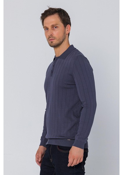 Erkek Regular Fit Düz Renk Polo Yaka Düğmeli Uzun Kollu Çizgili Triko Kazak modelleri