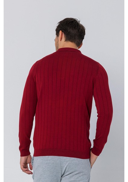 Erkek Regular Fit Düz Renk Polo Yaka Düğmeli Uzun Kollu Çizgili Triko Kazak indirimleri