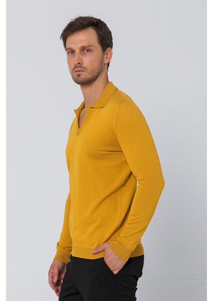 Erkek Regular Fit Düz Renk Polo Yaka Uzun Kollu Triko Kazak modelleri