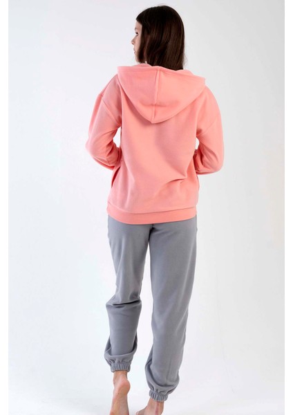 Kadın Polar Kapsonlu Düşük Omuzlu Yarım Fermuarlı Uzun Kol Pijama Takım fırsatları
