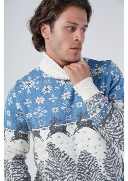 Erkek Jakarlı Geyik Desenli Balıkçı Yaka Yılbaşı Triko Yün Kazak TRIST-5314 indirimleri