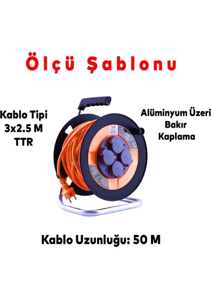 Bylion IP44 Plastik Seyyar Makaralı Kapaklı 4 Prizli Uzatma Kablosu 3x2.5 mm 50 Metre Termal Sigorta