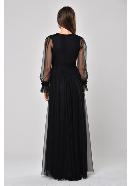 Önü Kruvaze Uzun Kol Esnek Tül Abiye Elbise fiyatları