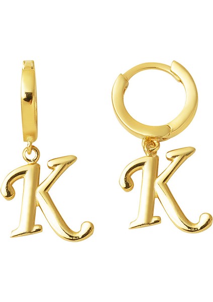 K Harfi Halka Altın Küpe 14 Ayar