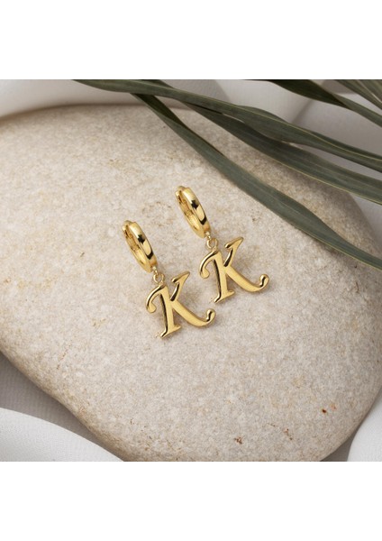 K Harfi Halka Altın Küpe 14 Ayar modelleri