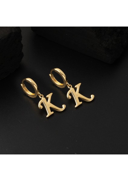 K Harfi Halka Altın Küpe 14 Ayar fırsatları