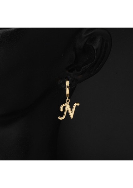 N Harfi Halka Altın Küpe 14 Ayar fiyatları