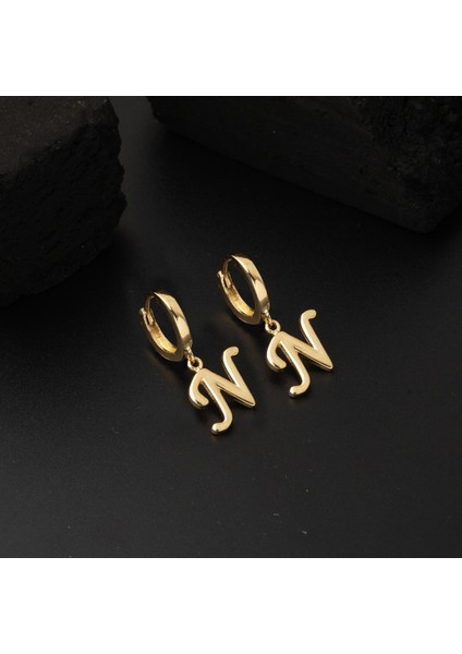 N Harfi Halka Altın Küpe 14 Ayar fırsatları