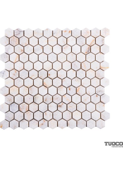 1 Inch Hexagon Golden Mermer Mozaik Eskitme Fileli Doğaltaş, Backsplash