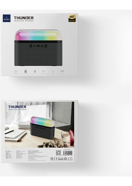 Bluetooth Speaker Wiwu P60 Rgb LED Işıklı Taşınabilir Kablosuz Hoparlör Thunder Wireless Siyah