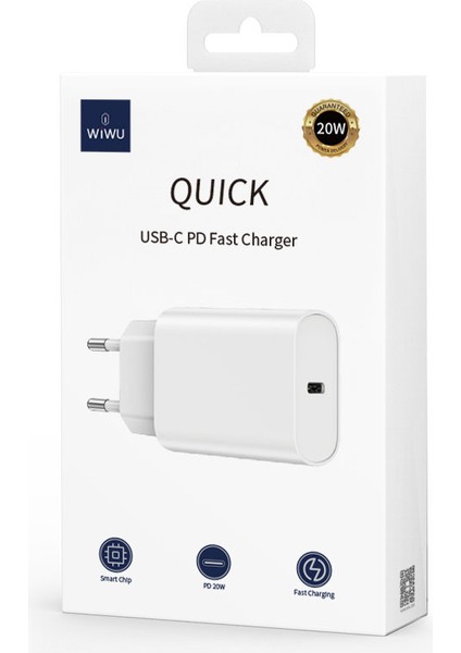 20W Şarj Adaptörü Wiwu WI-U001 Quick Tek Bağlantılı Type-C Pd Hızlı Şarj Başlığı