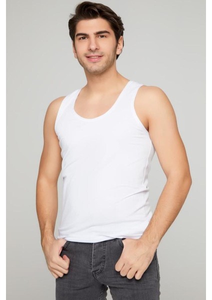 Erkek Beyaz 6'lı Paket Pamuklu Ribana Sporcu Atleti