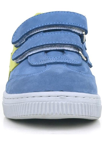 Hakiki Deri Mavi Yeşil Cırtlı Çocuk Spor Ayakkabı modelleri