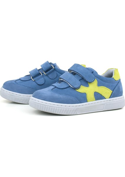 Hakiki Deri Mavi Yeşil Cırtlı Çocuk Spor Ayakkabı fırsatları