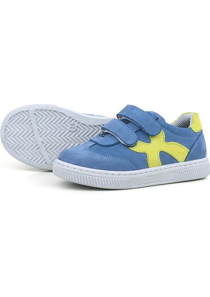 Hakiki Deri Mavi Yeşil Cırtlı Çocuk Spor Ayakkabı indirimleri
