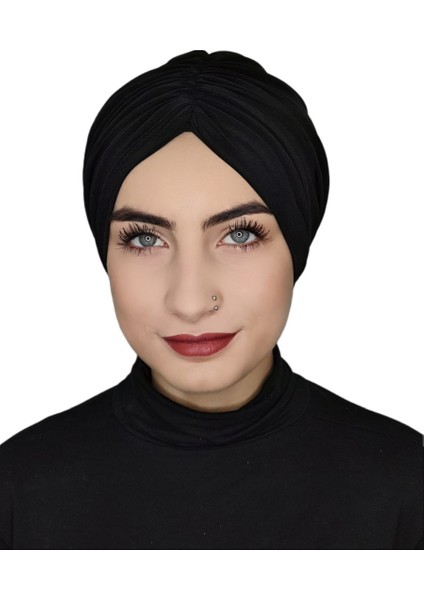 Mayo ve Hasema Üstü Uyumlu Hijab Arkadan Baglamalı Bone Siyah Renk