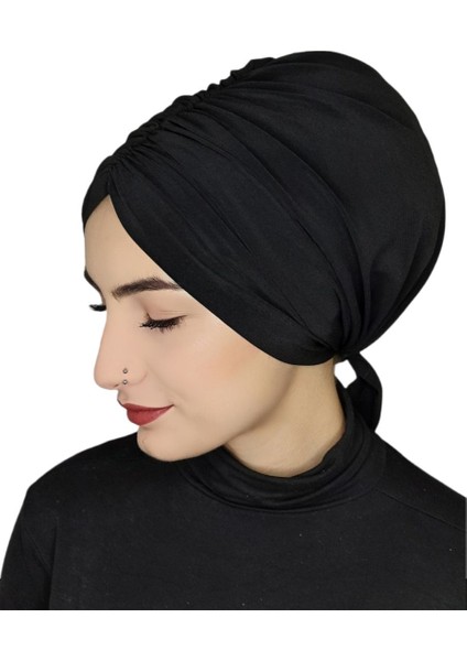 Mayo ve Hasema Üstü Uyumlu Hijab Arkadan Baglamalı Bone Siyah Renk