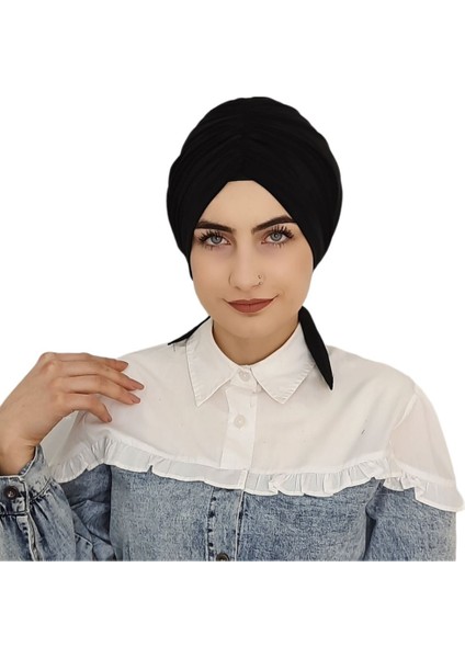 Mayo ve Hasema Üstü Uyumlu Hijab Arkadan Baglamalı Bone Siyah Renk