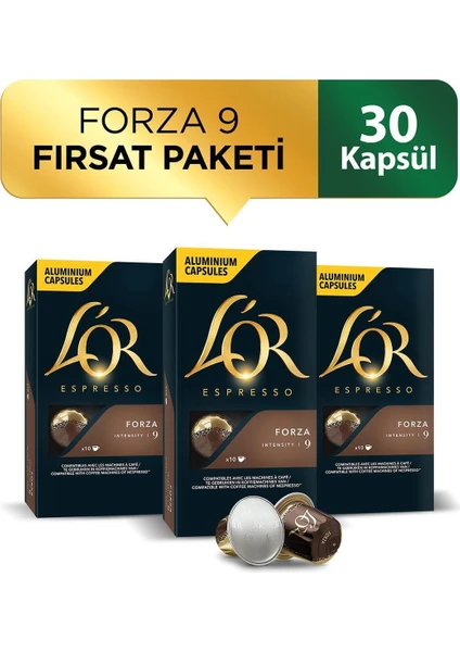 L'OR Forza Intensity 9 Nespresso Uyumlu Alüminyum Kapsül Kahve Fırsat Paketi 10 Adet x 3 Paket