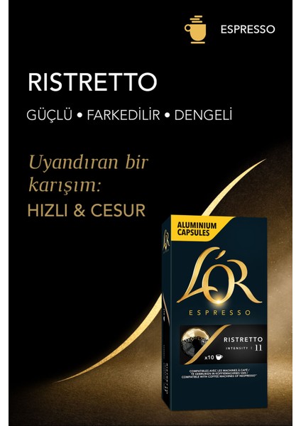 L'OR Ristretto Intensity 11 Nespresso Uyumlu Alüminyum Kapsül Kahve Fırsat Paketi 10 Adet x 3 Paket