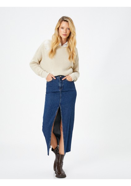 Örgü Kazak Ajurlu Uzun Kollu Düşük Omuzlu fiyatları