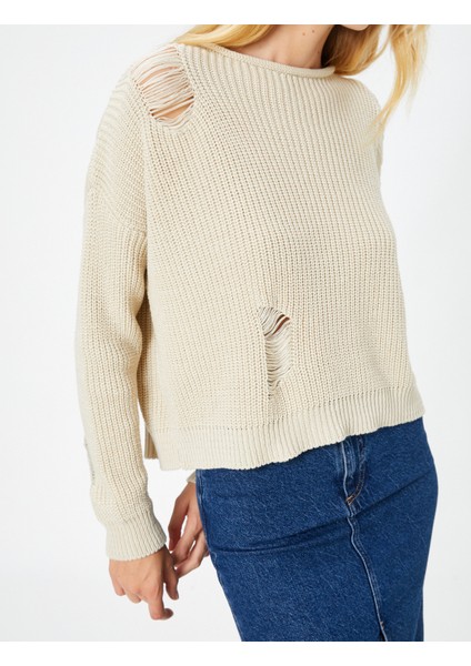 Örgü Kazak Ajurlu Uzun Kollu Düşük Omuzlu indirimleri