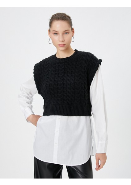 Triko Süveter Detaylı Tunik Çift Kumaş Uzun Kollu Yuvarlak Yaka modelleri