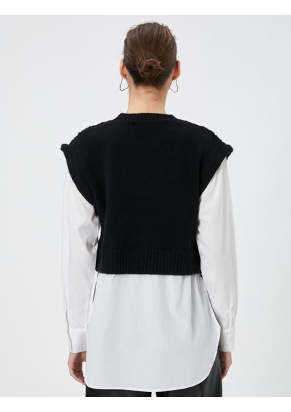 Triko Süveter Detaylı Tunik Çift Kumaş Uzun Kollu Yuvarlak Yaka fırsatları