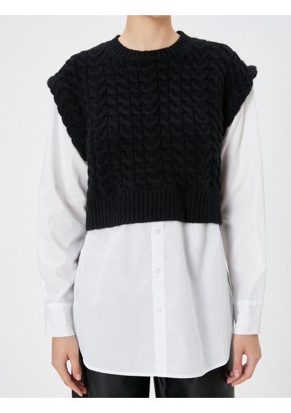 Triko Süveter Detaylı Tunik Çift Kumaş Uzun Kollu Yuvarlak Yaka indirimleri