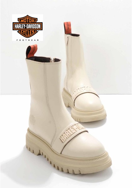 Harley Davidson Beige Leather Kadın Bot & Bootie HD0777054903