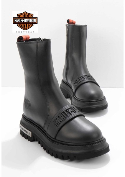Black Leather Kadın Bot & Bootie HD0777054903