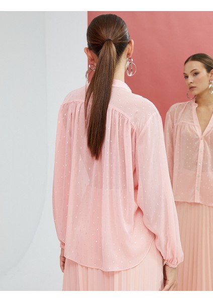 Şifon Gömlek Hakim Yaka Sim Detaylı Düğmeli Uzun Kollu fırsatları