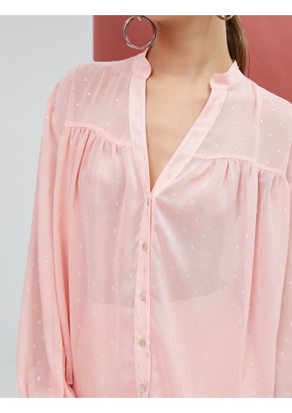 Şifon Gömlek Hakim Yaka Sim Detaylı Düğmeli Uzun Kollu indirimleri