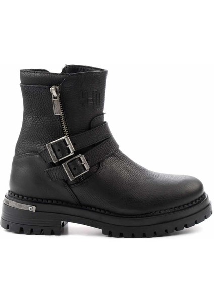 Black Leather Kadın Bot & Bootie HD0777055603