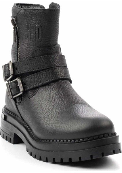 Black Leather Kadın Bot & Bootie HD0777055603