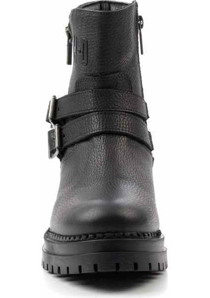 Black Leather Kadın Bot & Bootie HD0777055603
