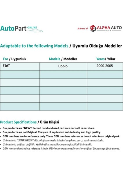 Fiat Doblo Eski Model Için Ön Sağ Cam Tamir Seti