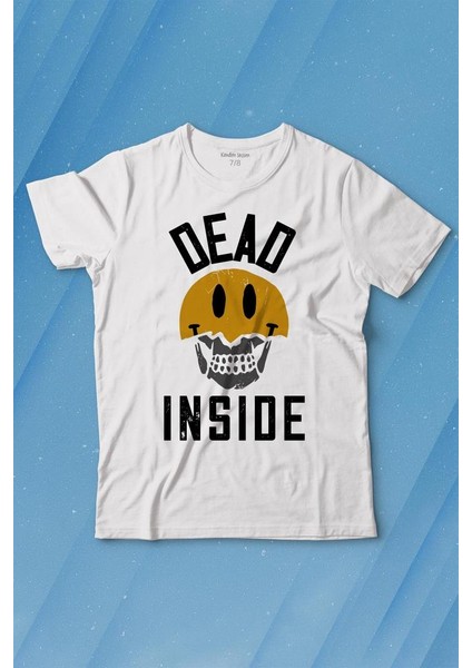 Dead Inside Smiley Skull Smile Gülen Surat Kurukafa Baskılı Tişört Çocuk T-Shirt