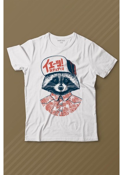 Raccoon Gömlekli Rakun Silüeti Baskılı Tişört Çocuk T-Shirt