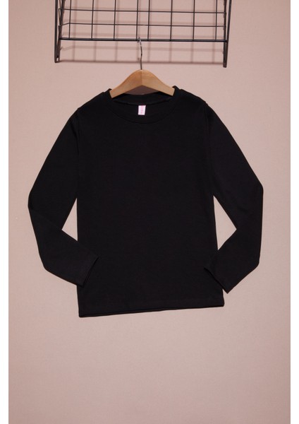 Siyah Uzun Kollu Kız Çocuk Düz Sweatshirt 16428